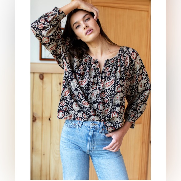 Emerson Fry Tops - Emerson Fry Black Paisley Print Peasant Blouse